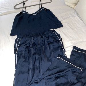 Satin Feel Navy Pajama Set
